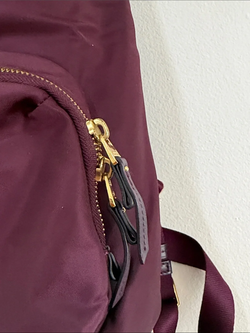 Tumi Men's Burgundy Nylon Backpack with Gold Hardware